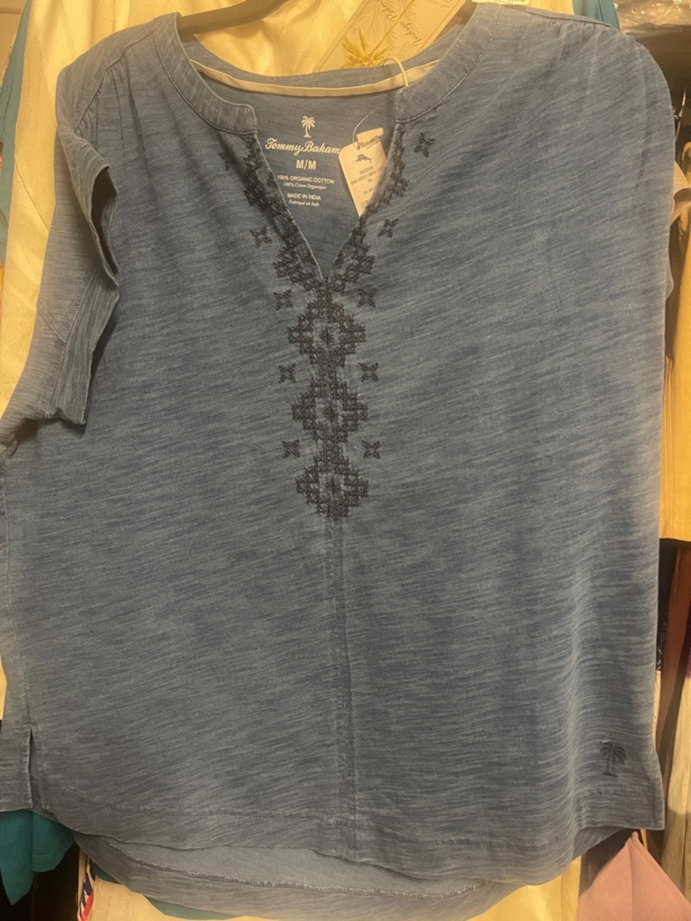 Tommy Bahama Blue Short-Sleeve V-Neck Tee with Black Embroidery